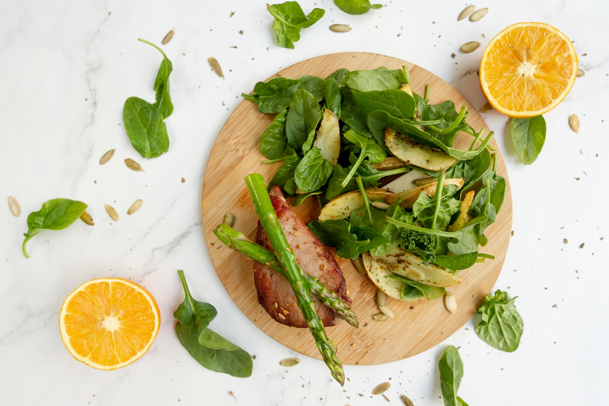 A practical weekly meal plan beside prepared ingredients